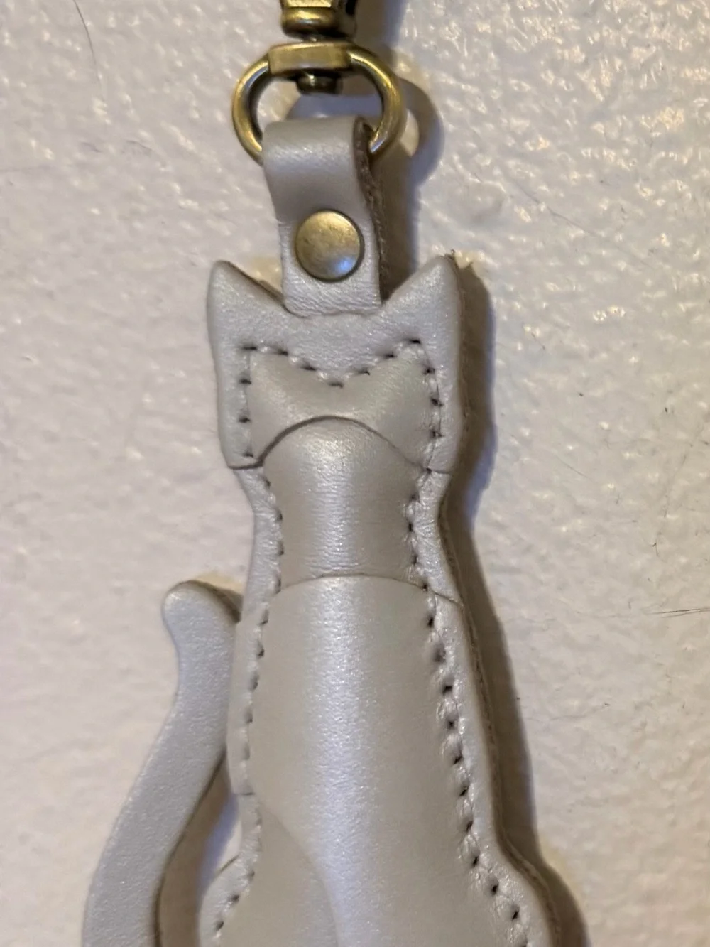 Portland Leather Silver Gray Cat Leather Key Charm with Brass Clasp